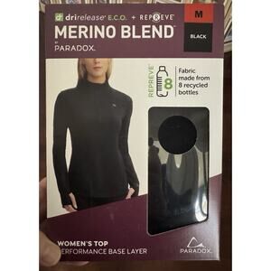 Paradox Women's Black Med Merino Blend Performance Base Layer Long Sleeve Shirt